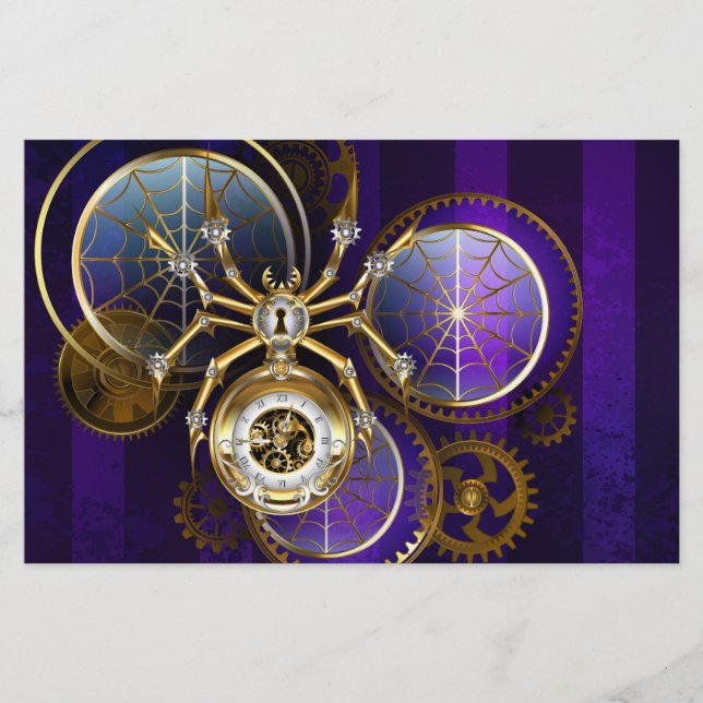 Papelaria Aranha Steampunk no fundo roxo (Frente)