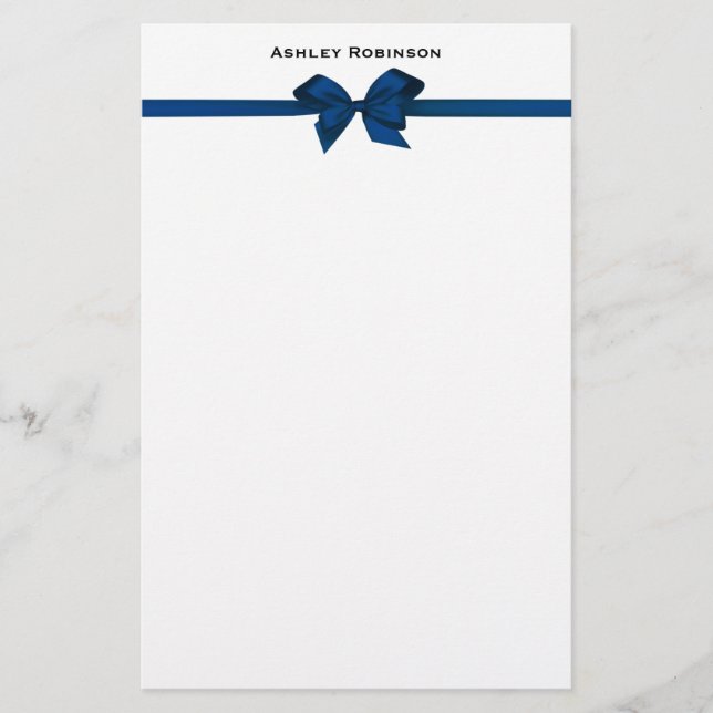 Papelaria Arco de Satin Azul Elegante em Branco (Frente)