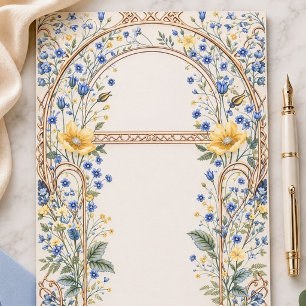 Papelaria Arco Floral Azul e Amarelo Elegante