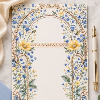 Papelaria Arco Floral Azul e Amarelo Elegante