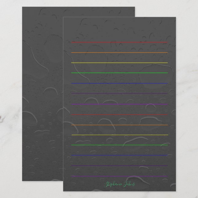 Papelaria Arco-Íris Linhas Personalizadas Nome Cinza Arte de (Frente/Verso)