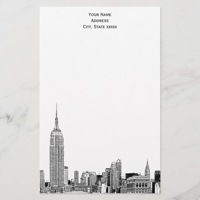 Papelaria Art Deco NYC Skyline Etch 01 Stationery (Frente)