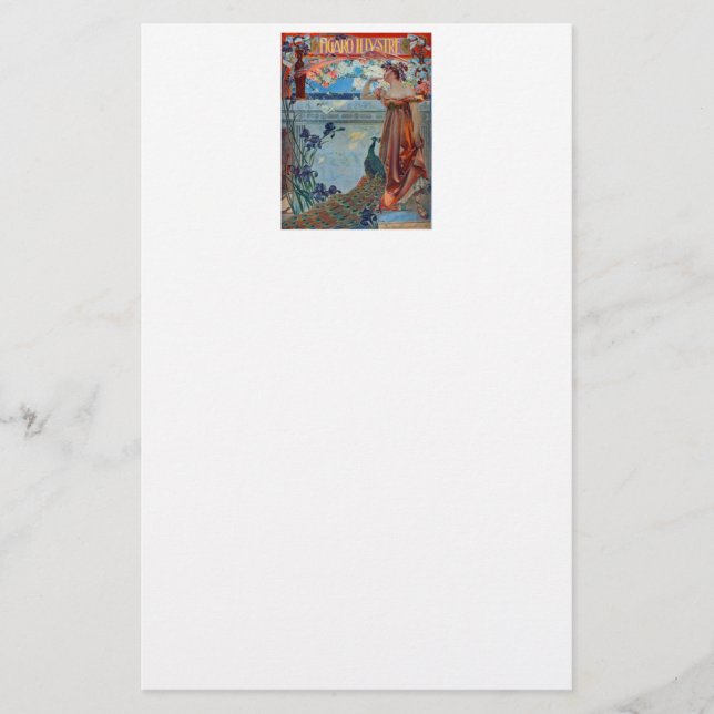 Papelaria Art Nouveau Lady with Peacock (Frente)
