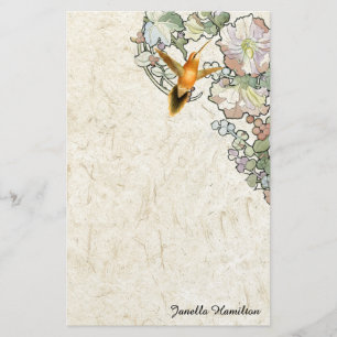 Papelaria Art Nouveau Mucha Flores Hummingbird Stationery