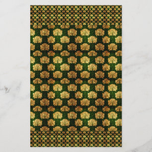 Papelaria art Nouveau, ouro, verde, floral, padrão, vintage