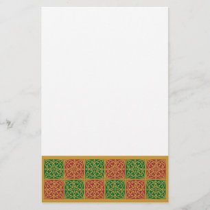 Papelaria Arte Azulejo Vermelha e Verde sobre Padrão Dourado