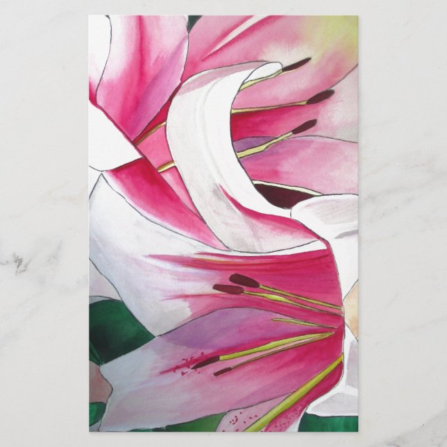 Papelaria Arte de aquarelas brancas e cor-de-rosa (Frente)