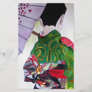 Papelaria Arte japonesa da gueixa com quimono e guarda-chuva