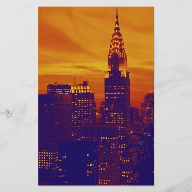 Papelaria Arte Pop Azul Laranja Nova York (Frente)