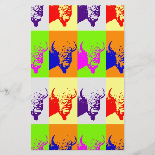Papelaria Arte Pop de 4 Cores Búfalo Bisonte (Frente)