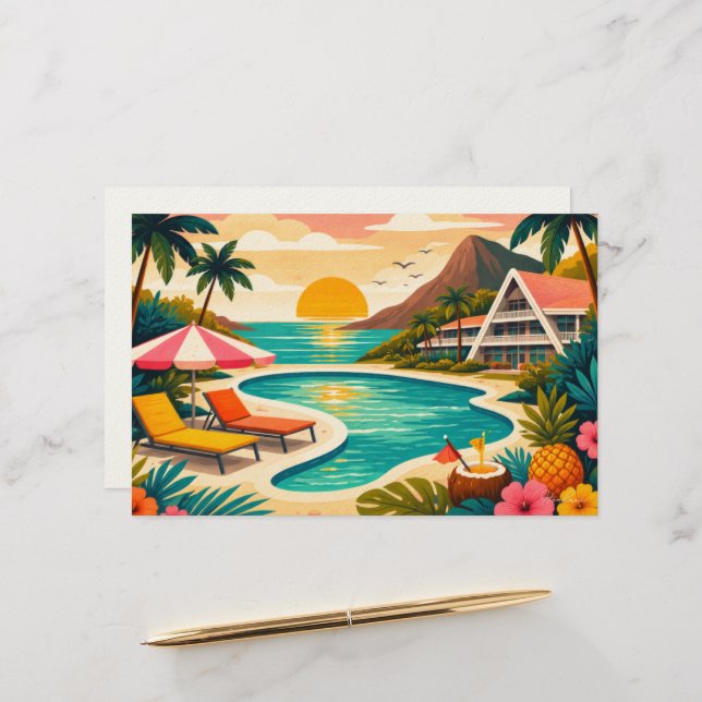 Papelaria Arte tropical aloha em branco (Frente/Verso In Situ)