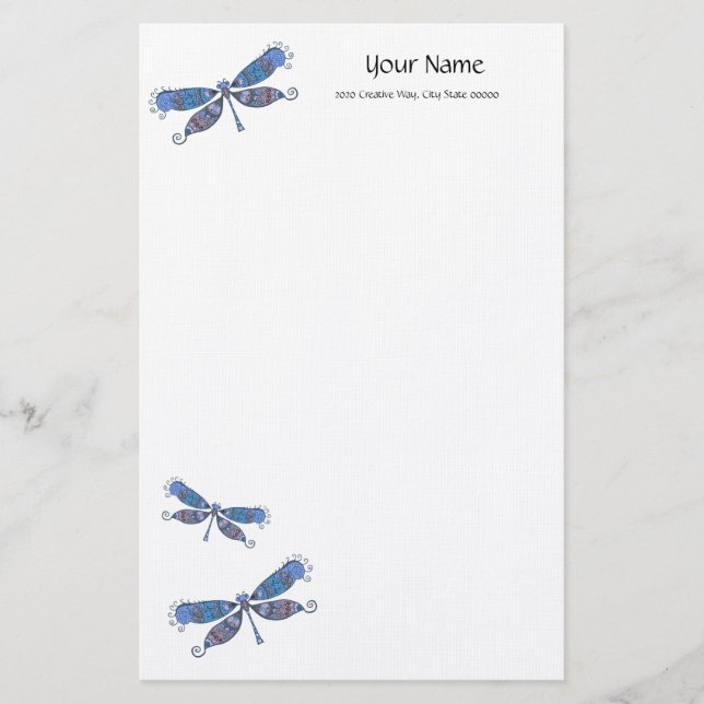 Papelaria Artístico Blue Dragonfly Linen Stationery (Frente)