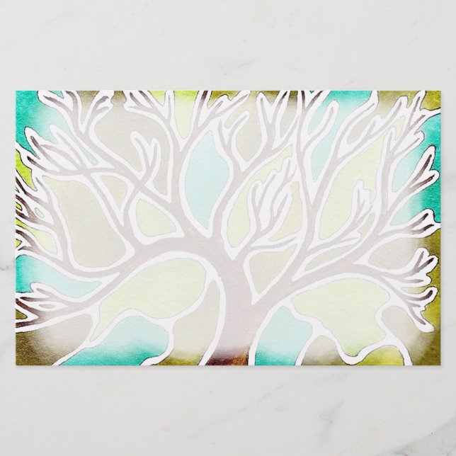 Papelaria Árvore da aguarela e da caneta & da tinta (Frente)
