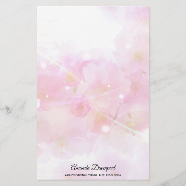 Papelaria Árvore de Cereja Japonesa com Florestas Rosa Paste (Frente)