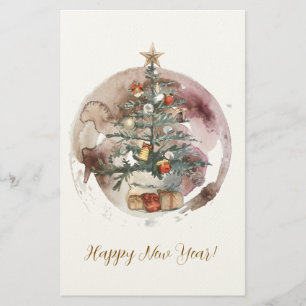 Papelaria Árvore de Natal em Aquarela