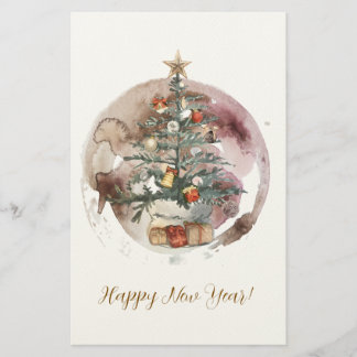 Papelaria Árvore de Natal em Aquarela