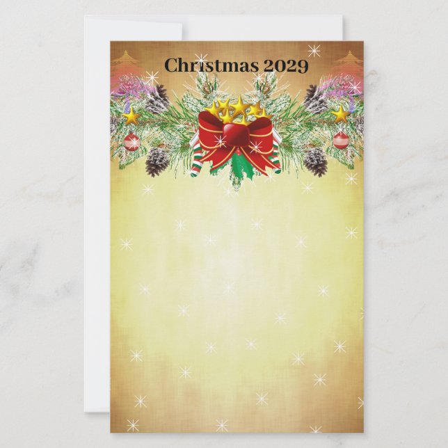 Papelaria Árvore de Natal Vermelho Stars Douradas Luzes Garl (Frente)