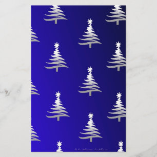 Papelaria Árvores de Natal Prateadas em Azul Cobalto