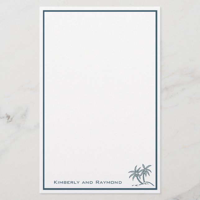 Papelaria Árvores de Palma Gêmeas - Azul Tropical Personaliz (Frente)