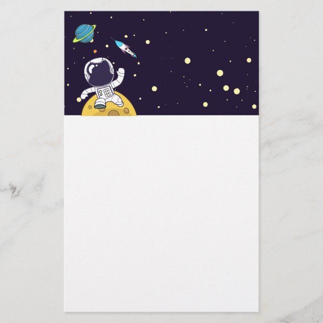 Papelaria Astronauta Flutuante no Espaço Exterior (Frente)