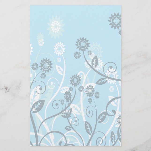 Papelaria Azul Azul Moderno Floral (Frente)