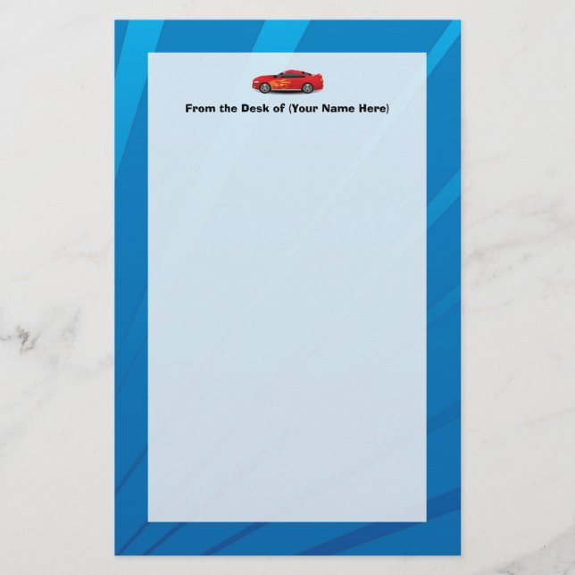 Papelaria Azul Brilhante com Chamas de Carro Vermelho Crianç (Frente)