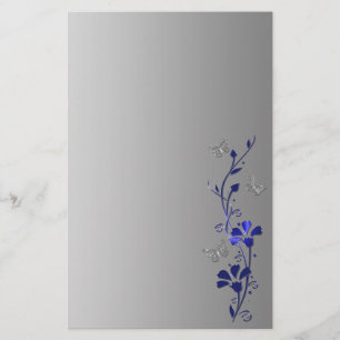 Papelaria Azul, Cinza Borboletas Florais Stationery