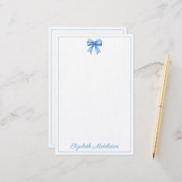Papelaria Azul Costeiro e Branco Personalizado com Laço em A