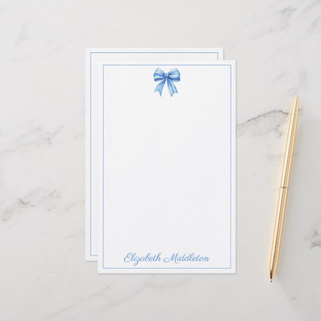 Papelaria Azul Costeiro e Branco Personalizado com Laço em A (Frente/Verso In Situ)
