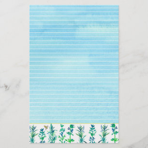 Papelaria Azul das ervas da aguarela da abelha do tomilho de
