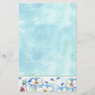 Papelaria Azul-flor-branca Lavagem com Aquarelas