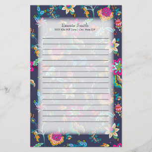 Papelaria Azul Marinho personalizado c/ Roxo e Dourado Flora