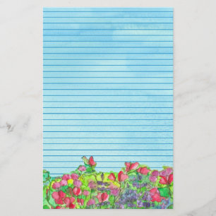Papelaria Azul vermelho das ervilhas doces alinhado