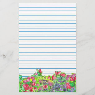 Papelaria Azul vermelho das ervilhas doces da aguarela