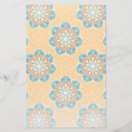 Papelaria Azulejo Floral Mandala em Laranja e Teal