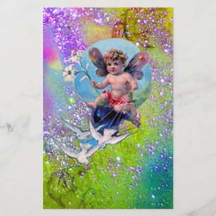 Papelaria BABY FAIRY COM DOVAS EM ESPUMA verde roxo