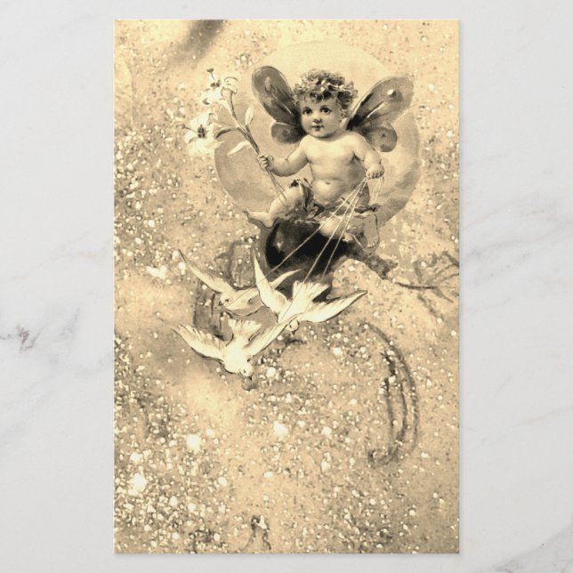 Papelaria BABY FAIRY COM DOVAS EM SPARKLES Sepia (Frente)