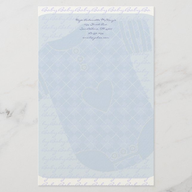 Papelaria Baby Heart Rattle Argyle Onsie Baby Blue (Frente)