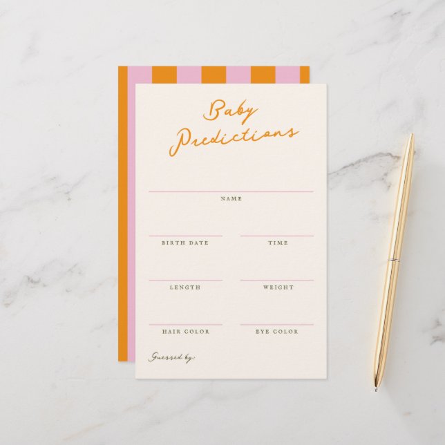 Papelaria Baby Predictions Shower Guessing Game (Frente/Verso In Situ)