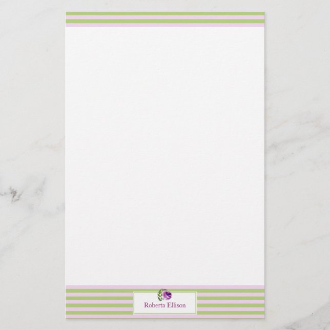 Papelaria Bandas Horizontais do Pastel Floral Elegante Perso (Frente)