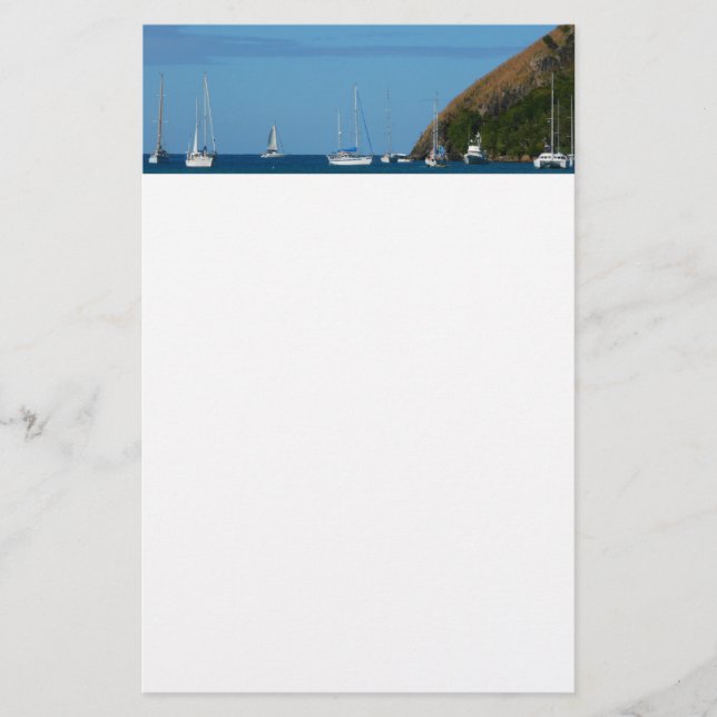 Papelaria Barcos à vela na Baía de Branco e Azul Náutico (Frente)