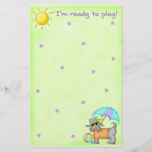 Papelaria Beach Dog Whimsy Art Green Blue