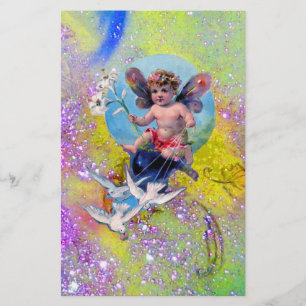 Papelaria BEBÊ FAIRY COM DOVES EM verde roxo ESPUXADO