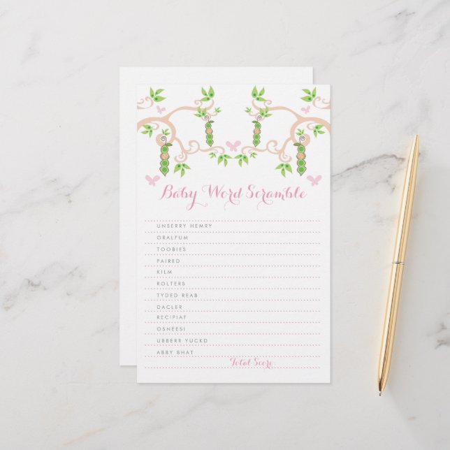 Papelaria Bebê Garota Rosa Pera Em Pod Costumando Palavra (Frente/Verso In Situ)