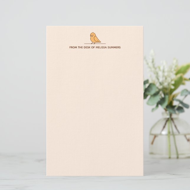 Papelaria Beige de Texto Personalizado de Pássaro de Paraíso (Em pé/Frente)
