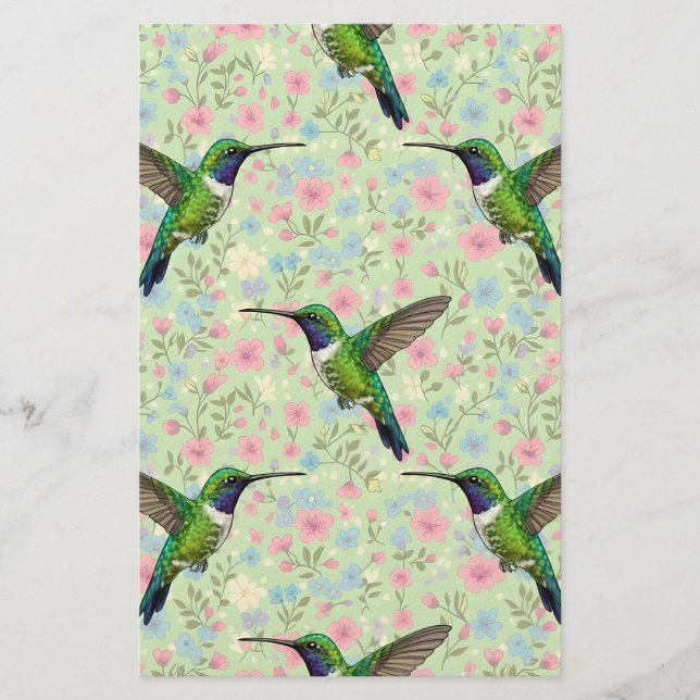 Papelaria Beija-flores em um fundo floral (Frente)