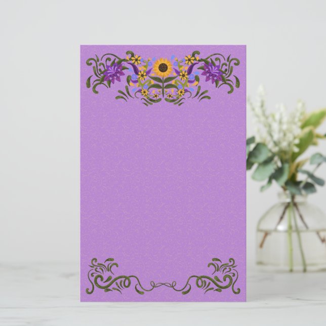 Papelaria Bela Ravícula Floral de Girassol Roxo Claro (Em pé/Frente)