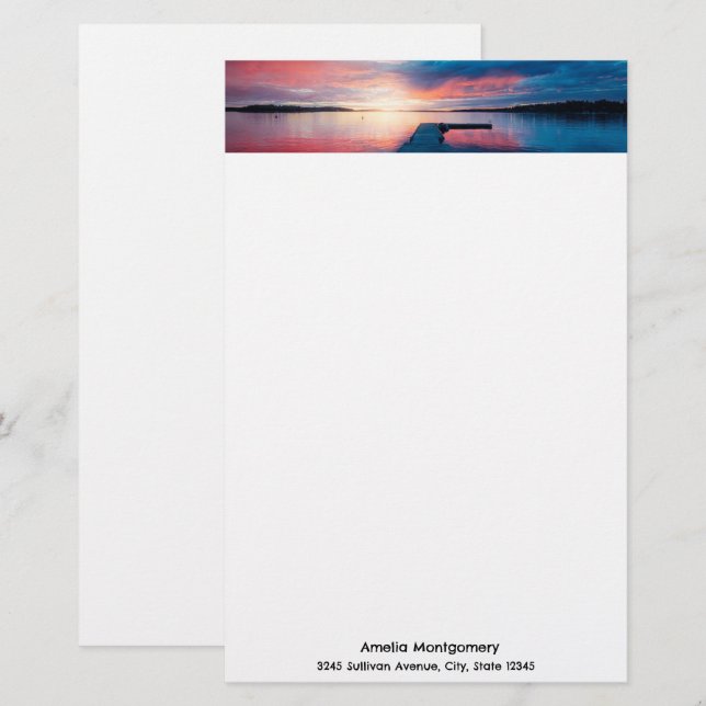 Papelaria Belo pôr do sol em um lago calmo (Frente/Verso)