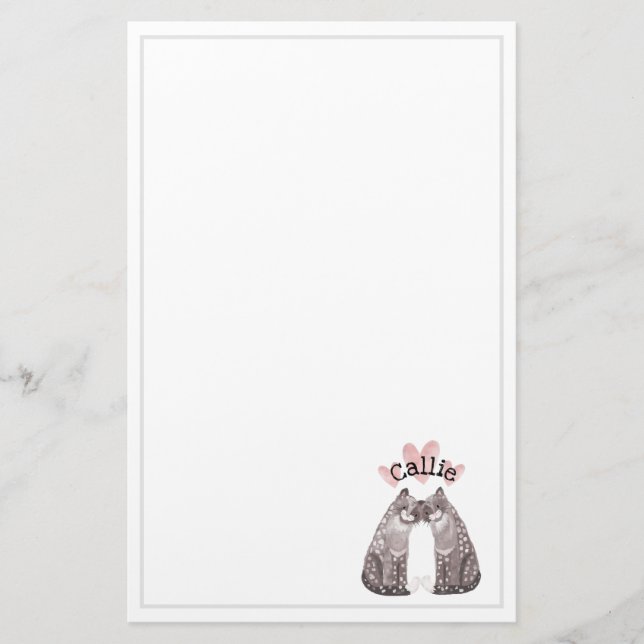 Papelaria Big Cats Snuggle Adicione Seu Nome Crianças (Frente)