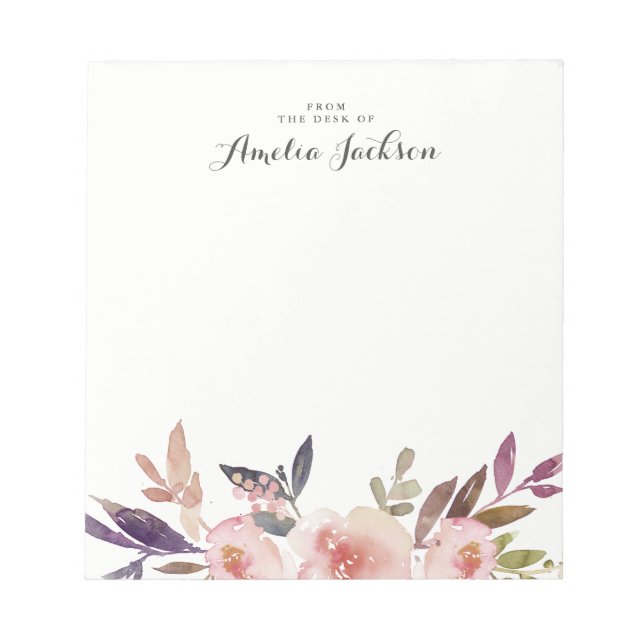 Papelaria Bloco de Notas Personalizado Floral Aqua (Frente)